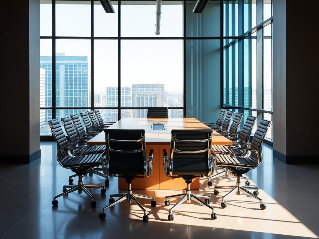 Meetingraum mit mobilem Whiteboard und Konferenztisch
